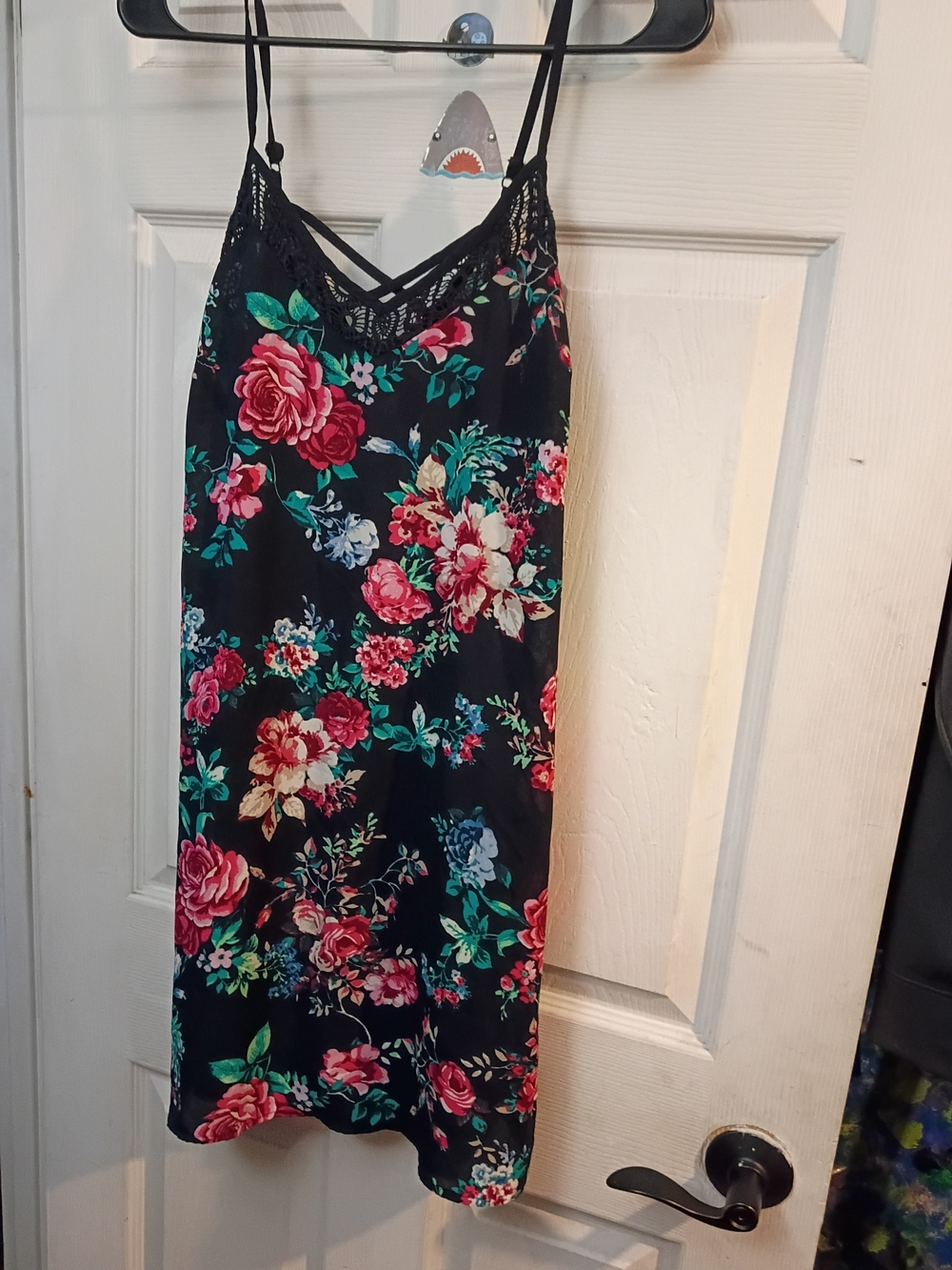 Xhilaration Black Floral Mini Slip Dress with Lace Trim Medium